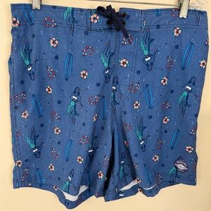 Panama Jack swim trunks blue Hawaiian surfboard Luau print elastic waist SZ LG